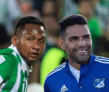 Alfredo Morelos y Falcao García (der), delanteros de Atlético Nacional y Millonarios. <b><span class="mln_small-caps_mln">/ FOTOS: CAMILO SUÁREZ Y MILLONARIOS </span></b>