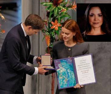 Ana Corina Sosa fue la representación de María Corina en la ceremonia de entrega del Premio Nobel. FOTO: AFP