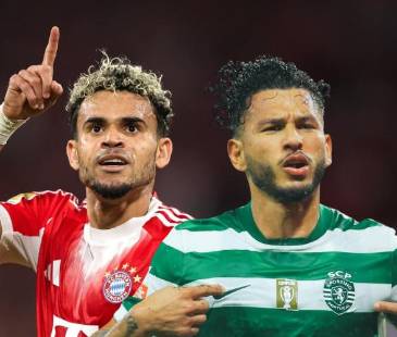 Luis Díaz (izq.) y Luis Suárez (der.) son los únicos representantes de Colombia en los cuartos de la Champions. FOTOS: GETTY