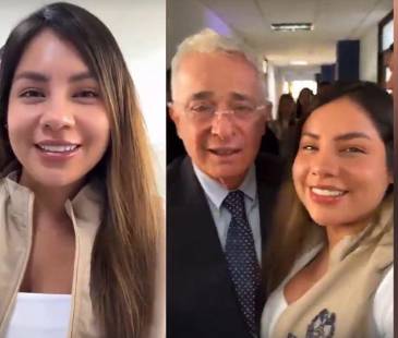 En el video se ve cómo la mujer saluda a Paloma Valencia, Juan Daniel Oviedo y a Álvaro Uribe. FOTO: CAPTURA DE VIDEO RTVC