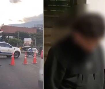 La avenida Regional fue cerrada desde el centro comercial Viva Envigado. Uno de los detenidos ya tenía un requerimiento judicial. FOTOS: CAPTURA DE VIDEO INSTAGRAM @prensapaisaoficial Y CORTESÍA POLICÍA METROPOLITANA