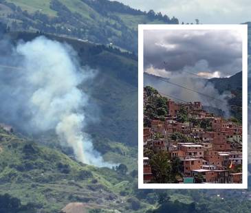 Así se veía el incendio desde dos puntos diferentes. FOTOS: X @DAGRDMedellin <b><span class="mln_small-caps_mln">/ CAPTURA DE VIDEO PRENSA PAISA</span></b>