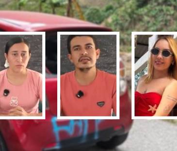 Ellos son los cuatro secuestrados. De izquierda a derecha: mayor Fredy Russi, patrullera Érica Monroy, patrullero Edison Medina y Angi Jácome. FOTOS: CAPTURA DE VIDEO X @REVISTASEMANA Y FACEBOOK OCAÑA HOY