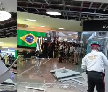Los empleados y vigilantes improvisaron un acordonamiento con sillas mientras llegaban los organismos de emergencia. FOTO: TOMADA DE VIDEO