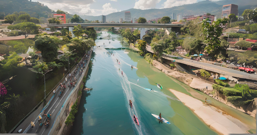 Río Medellín con actividades acuáticas.