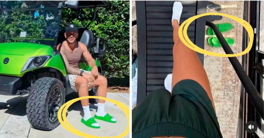 Nathashbyy compartió una foto mostrando cómo hace cardio en una caminadora y los fans de Feid notaron las mismas sandalias que usa el artista, ¡qué casualidad!