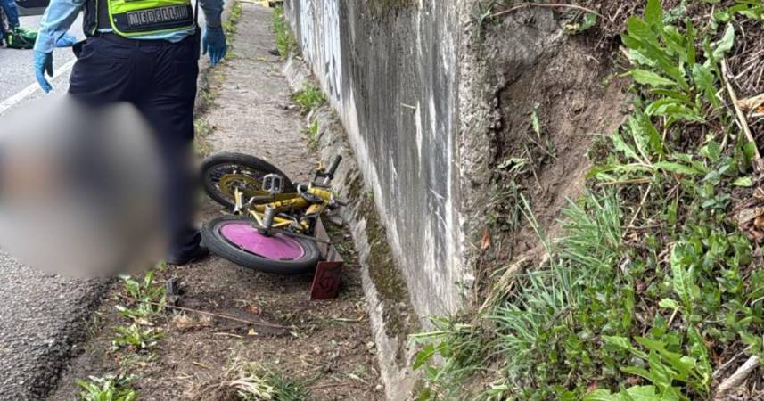 La bicicleta en la que iba la pareja quedó a un costado de la vía, en la cuneta. FOTO: CORTESÍA