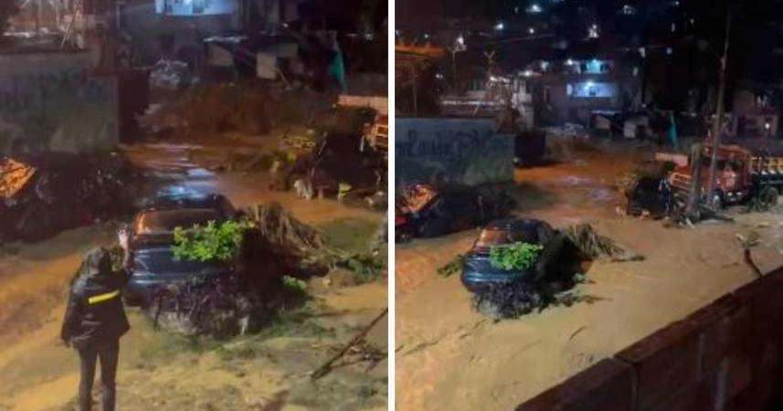 Emergencia causada por el desbordamiento de la quebrada en Altavista. /FOTOS: CAPTURAS DE VIDEO