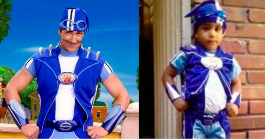 Magnus Scheving en su personaje de ‘Sportacus’ (izq) y Ángel Barajas disfrazado de él. / FOTOS: TOMADAS DE LA WEB.