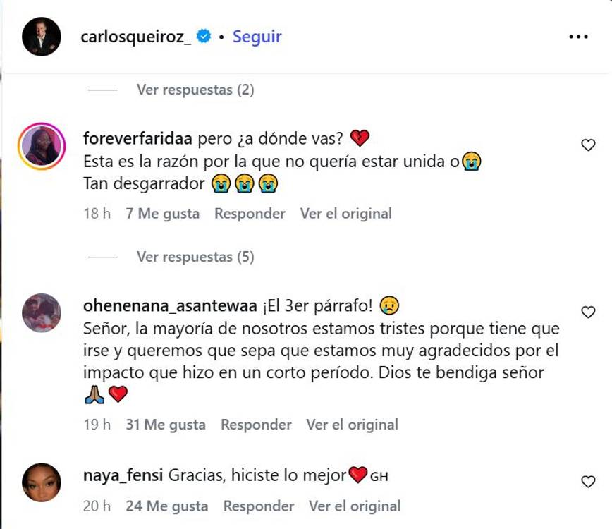 Comentarios de despedida a Carlos Queiroz. FOTO: IG CARLOSQUEIROZ_