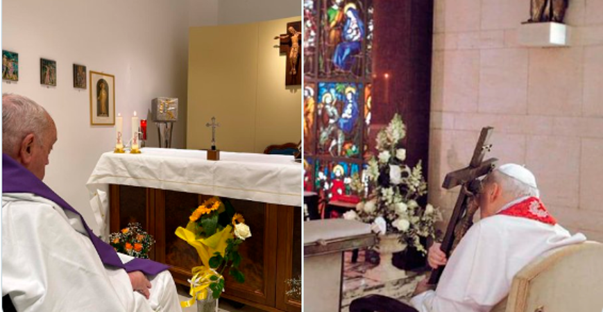 El Papa Francisco (izq.) en su más reciente foto y Juan Pablo II (der.) en su última fotografía. /FOTO: X @b_xastorga