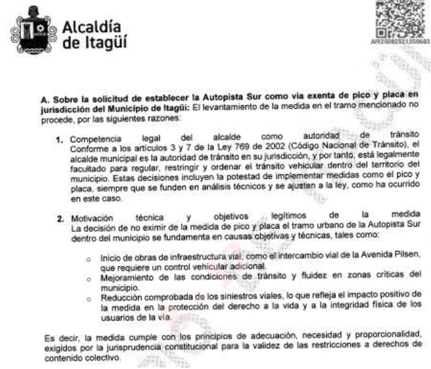 Respuesta de la alcaldía municipal. <b><span class=mln_small-caps_mln>/FOTO: EL COLOMBIANO</span></b>
