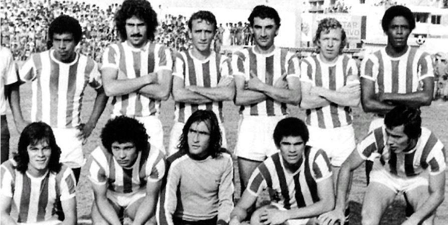 Club Atlético Nacional 1976. Personajes: De pie: Iván Darío Castañeda, Eduardo Raschetti, Eduardo Retat, Miguel Ángel López, Gerardo Moncada y Francisco Maturana. Abajo: Gilberto Salgado, Ramón Bóveda, Raúl Navarro, Eduardo Vilarete y Jorge Olmedo. / FOTO: EL COLOMBIANO