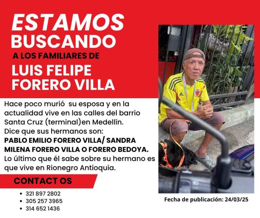 ¿Los conoce? Buscan a los familiares de Luis Felipe Forero Villa