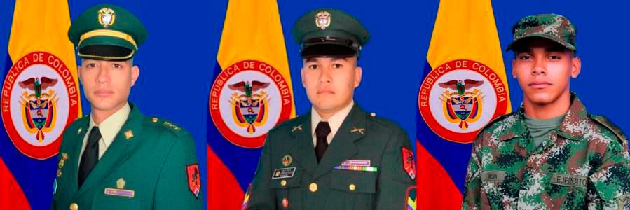 De izquierda a derecha: capitán Juan Pablo Herrera Mazo, al sargento segundo Carlos Rojas Otavo y al soldado Yoandris Mejía. / FOTOS: COLPRENSA.