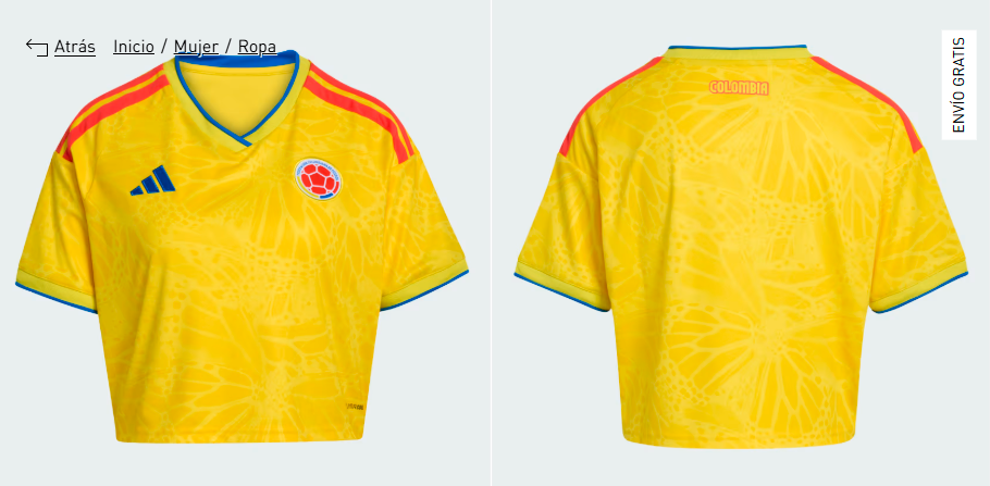 Esta es la camiseta local corta de la Selección Colombia. /FOTO: ADIDAS