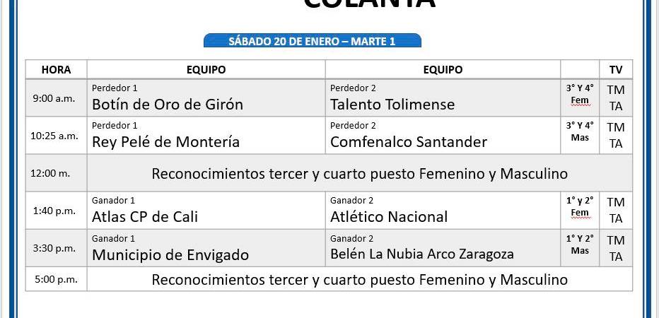 Programación de las finales del Babyfútbol Colanta. /FOTO: CORTESÍA