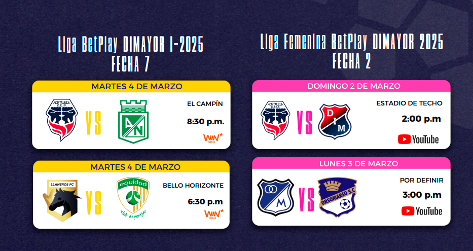 Estos son los cuatro partidos que sufrieron cambios de programación. / FOTO: CAPTURA DE PANTALLA