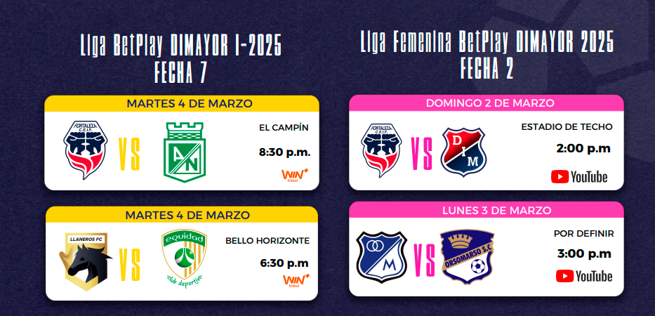 Estos son los cuatro partidos que sufrieron cambios de programación. / FOTO: CAPTURA DE PANTALLA