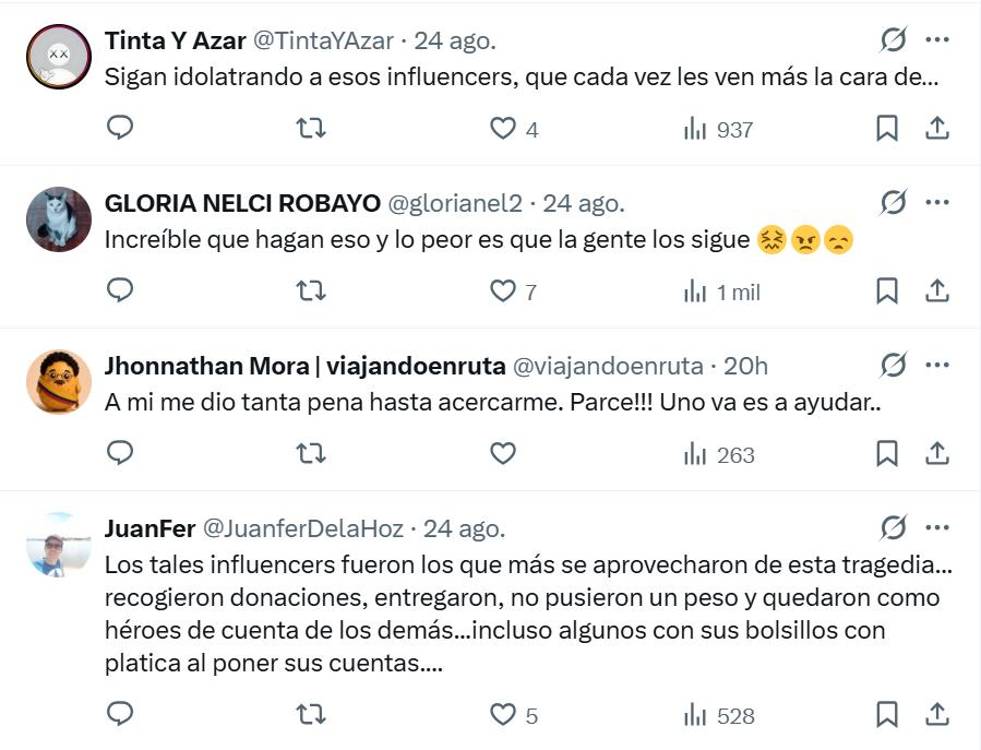 Comentarios sobre personas haciendo contenido audiovisual alrededor de las ruinas del terremoto en Pereira. FOTO: TOMADA DE X @COLOMBIAOSCURA