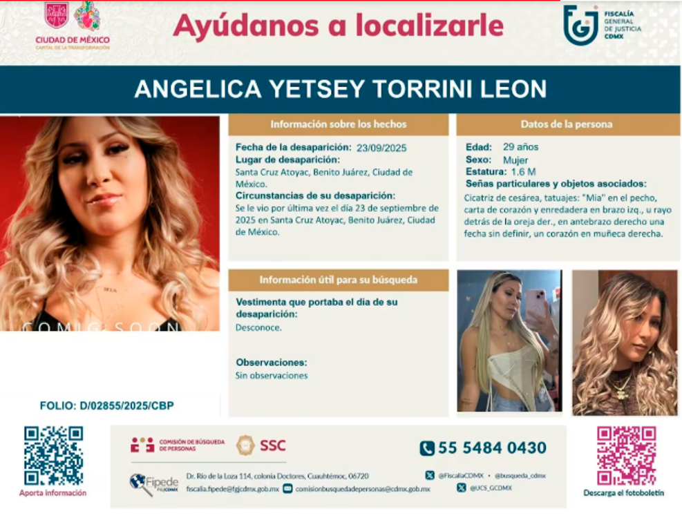 Pareja de B King fue declarada como desaparecida. <b><span class=mln_small-caps_mln>/FOTO: Fiscalía General de Justicia de CDMX</span></b>