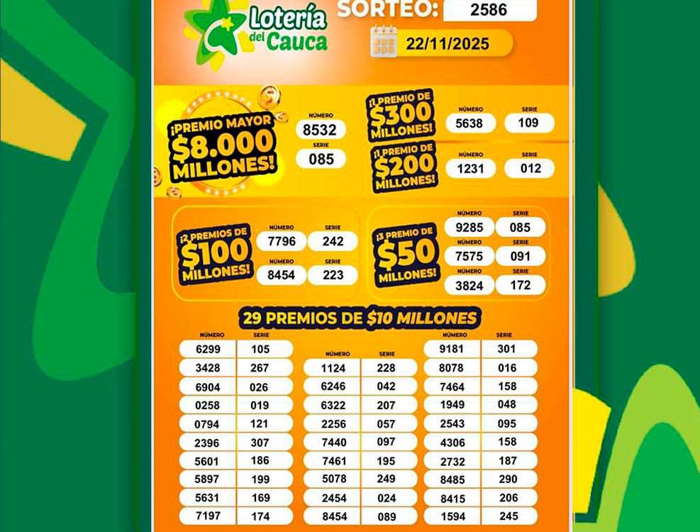 Lotería del Cauca, número ganador. <b><span class=mln_small-caps_mln>/FOTO: IG @loteriadelcauca</span></b>