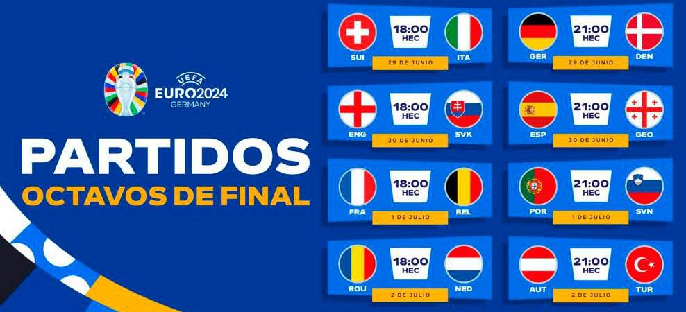 Estos son los partidos de octavos de final de la Eurocopa. / FOTO: EUROCOPA